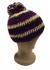 Purple, White & Blue Striped Bobble Hat - Fleece lined for extra warmth and comfort - Hand Knitted