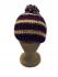 Purple, White & Blue Striped Bobble Hat - Fleece lined for extra warmth and comfort - Hand Knitted
