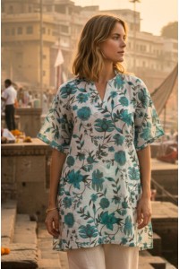  Beautiful Emma Flower Print Kaftan Top - Fair Trade