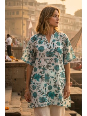  Beautiful Emma Flower Print Kaftan Top - Fair Trade
