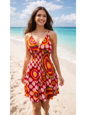 Bright Pink Colourful Dotty Short Summer Dress/Party Dress - Fair Trade 100% Cotton