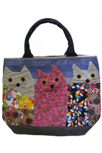 Beautiful Handmade Three Cat Applique Shoulder Bag / Hand Bag - Fair Trade Beautiful Handmade Three Cat Applique Shoulder Bag / Hand Bag - Fair Trade