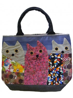 Beautiful Handmade Three Cat Applique Shoulder Bag / Hand Bag - Fair Trade