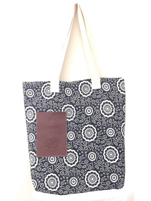 Vegan / Cruelty  Free Cotton Tote Bag / Shopping Bag - Black & White Abstract Floral Design - Fair Trade