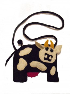 Handmade Felt Cute Cow shoulder bag - fully lined - Perfect for kids - Fairtrade Handmade Felt Cute Cow shoulder bag - fully lined - Perfect for kids - Fairtrade