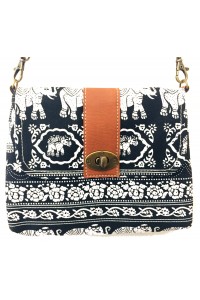 Vegan / Cruelty Free Mini Hand Bag with detachable adjustable strap - White Elephants on Black Design - Fair Trade Vegan / Cruelty Free Mini Hand Bag with detachable adjustable strap - White Elephants on Black Design - Fair Trade