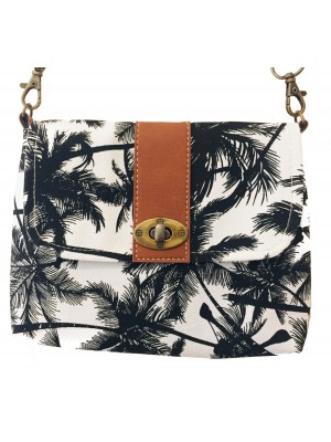 Vegan / Cruelty  Free Mini Hand Bag with detachable adjustable strap - Tropical Palm  Design - Fair Trade