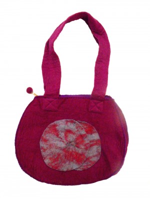 Fair Trade Hand Made Lovely Tactile Double Circle Variegated Felt Hand Bag - Purple