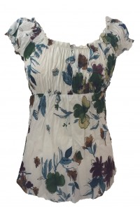 Lovely White Floaty Bold Floral Print Emily Blouse -  On the shoulder or off the Shoulder - Fair Trade 100% Cotton