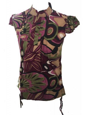 Bold Geometric Print Maroon Lucinda Blouse featuring Mandarin Collar -  Perfect for Work or Going Out- Fair Trade 100% Cotton