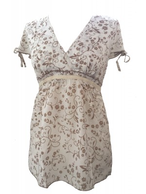 Lovely White Floaty Floral Print Donatella Blouse -  Perfect for Work or Going Out- Fair Trade 100% Cotton