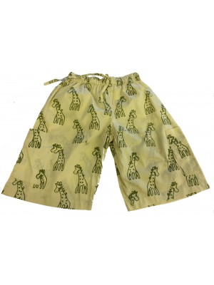 Kids 3/4 Length Sandy Giraffe Design Trousers  Ages 1 - 5 - Fair Trade
