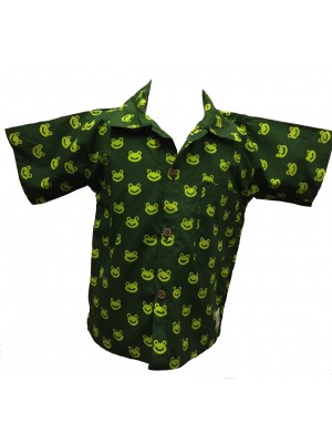 Boys Lime Green and Dark Green Classic Frog Design Short Sleeve Shirt Ages 1 - 5 - Fair Trade