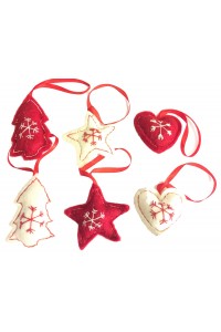 Fair Trade Felt Red & White Christmas Tree Decorations - Set of 6