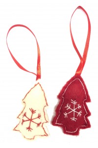 Fair Trade Felt Red & White Christmas Tree Decorations - Set of 2