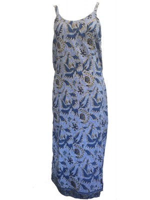 Beautiful Blue Strappy Balinese Bird of Peace Sundress/Shift Dress with Ties 