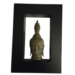 Bronze Vintage Sukhothai Buddha Head in a Contemporary Matt Black Frame - Fair Trade