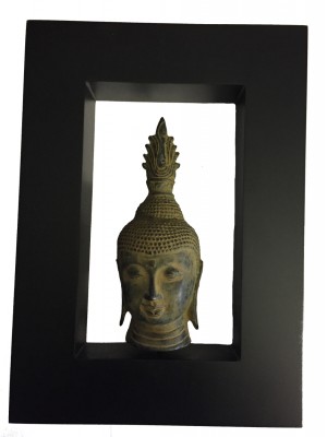 Bronze Vintage Sukhothai Buddha Head in a Contemporary Matt Black Frame - Fair Trade Bronze Vintage Sukhothai Buddha Head in a Contemporary Matt Black Frame - Fair Trade