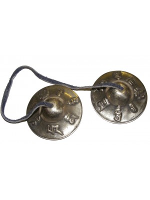 Om Mani Padme Hum Tibetan Buddhist Tingsha ( Buddhist cymbals) with satin carry bag  - Fair Trade 