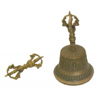 Hand Cast Tibetan Buddhist Temple Bell and Dorje (Vajra) Set  traditionally made around the monastries of Nepal. 
