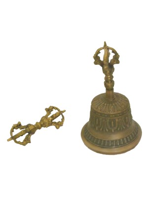 Hand Cast Tibetan Buddhist Temple Bell and Dorje (Vajra) Set  traditionally made around the monastries of Nepal. 
