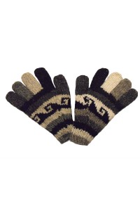 Fair Trade Handknitted Woollen Black and White Gloves with Tibetan Design