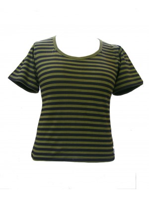 Fair Trade 100% Cotton Classic Stripey Olive Green / Black Ladies Fitted T Shirt