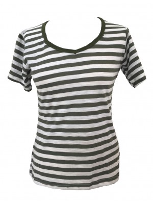 Fair Trade 100% Cotton Classic Stripey Green / White Ladies Fitted T Shirt