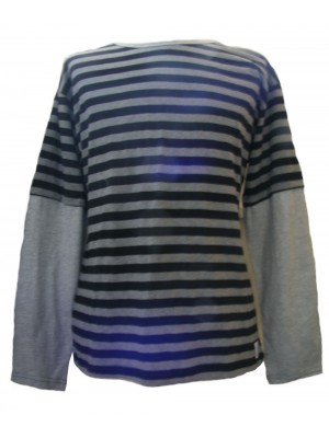 Fair Trade 100% Cotton Classic Stripey Black / Grey Mens Long Sleeve T Shirt