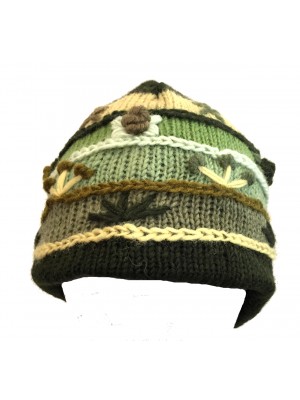 Shades of Green Hand Embroidered Hand Knit Wool Beanie Hat - Fair Trade - Fleece Lined Toasty Warm Shades of Green Hand Embroidered Hand Knit Wool Beanie Hat - Fair Trade - Fleece Lined Toasty Warm