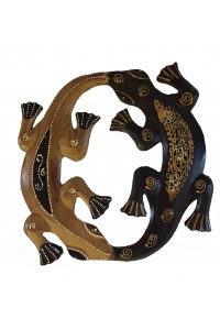 Pair of Playful Hand Painted Wooden Balinese Geckos - Fair Trade