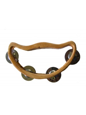 Wooden Half Moon Headless Tambourine / Shaker with 4 Jingles - Beautiful Sound, Fair Trade