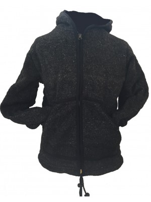 Fair Trade Charcoal Hand Knit Fleece Lined Woollen Jacket 