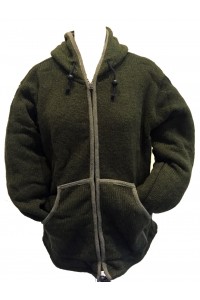 Fair Trade Forest Green Hand Knit Fleece Lined Woollen Jacket 