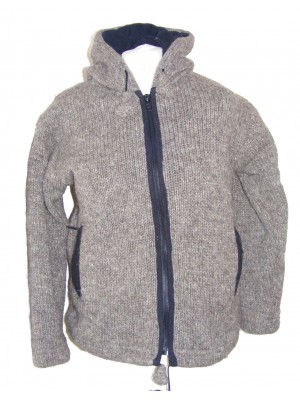 Fair Trade Natural Light Brown Hand Knit Fleece Lined Woollen Jacket 