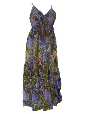 100% Soft Cotton Bold Bright Blue Flower Patterned Long Louisa Summer Maxi Dress  - Fair Trade 