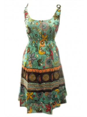 100% Cotton Colourful Turquoise Elephant Print Hattie Short Sundress - Fair Trade