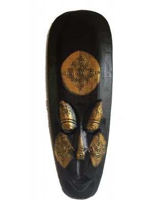 Fair Trade Handcarved Wooden Indigenous 50 cm Borneo Tribal 'Gold' Mask