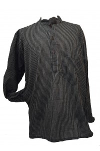 Black / Grey Striped 100% Cotton Collarless Grandad Shirt - Fairtrade Black / Grey Striped 100% Cotton Collarless Grandad Shirt - Fairtrade