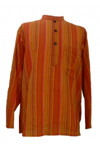 Orange Striped 100% Cotton Collarless Grandad Shirt - Fairtrade
