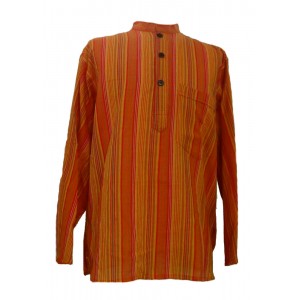Orange Striped 100% Cotton Collarless Grandad Shirt - Fairtrade