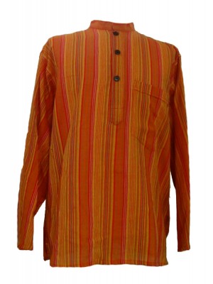 Orange Striped 100% Cotton Collarless Grandad Shirt - Fairtrade Orange Striped 100% Cotton Collarless Grandad Shirt - Fairtrade