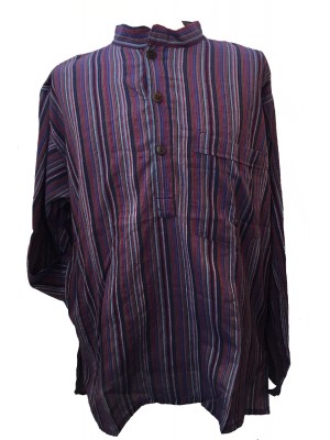 Purple / Blue / Red Striped 100% Cotton Collarless Grandad Shirt - Fairtrade Purple / Blue / Red Striped 100% Cotton Collarless Grandad Shirt - Fairtrade