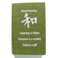 Green Harmony Affirmation Hardback Notebook / Journal - Unlined Pure White Paper - 54 Sheets - Fair Trade