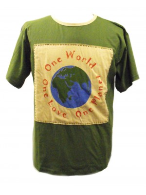 Fair Trade 100% Cotton Green One World One Love One Planet T Shirt Fair Trade 100% Cotton Green One World One Love One Planet T Shirt