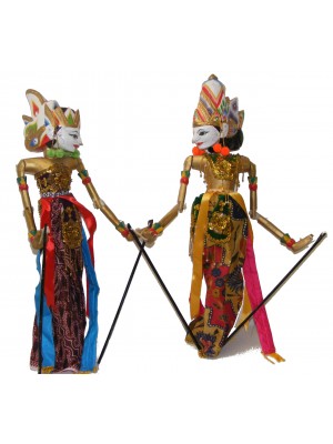Genuine Traditional pair of Large Rama and Sinta Wayang Golek Rod Puppets 