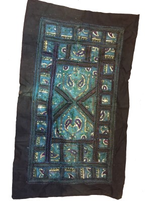 Rajasthani Embroidered  Wall Hanging - Beautiful Vintage Turquoise with Gold Sequins Traditional Rajasthani Design - Unique Work of Art