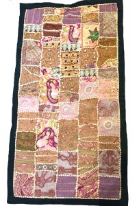 Rajasthani Embroidered Wall Hanging - Beautiful Pink / Brown Traditional Rajasthani Design - Unique Work of Art