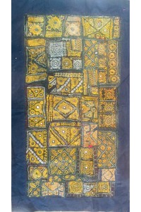 Rajasthani Embroidered Wall Hanging - Beautiful Gold & Silver Traditional Geometric Design - Unique Work of Art