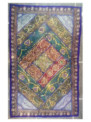 Rajasthani Embroidered Wall Hanging - Beautiful Purple, Green, Maroon & Gold Traditional Geometric Design - Unique Work of Art